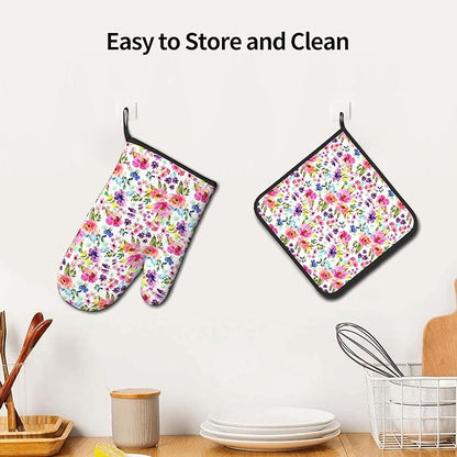 Floral Oven Mitts and Pot Holders Sets Spring Summer Kitchen Mitts Colorful