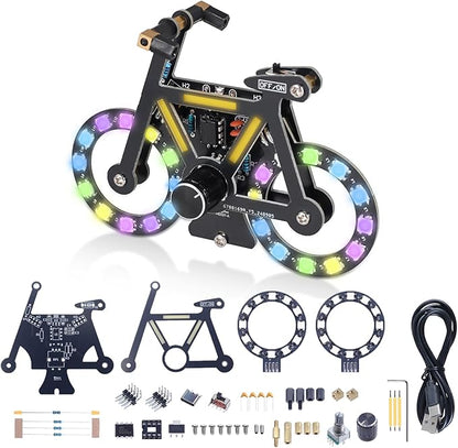 LED Bike Soldering Practice Kit, ICSTATION Knob Control Bicycle Soldering Project With 5 Lighting Modes DIY Bike Kit With LED Filament Brightness Adjustable for Students Education Halloween Present
