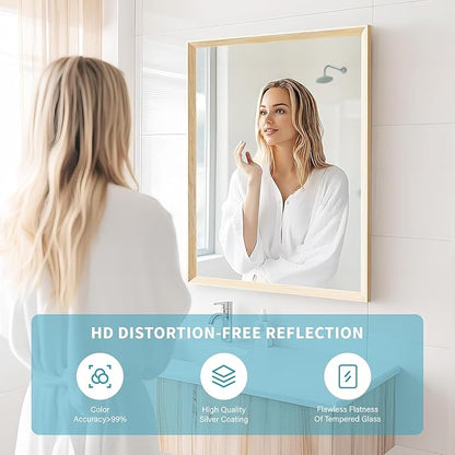 Oak Wood Effect Framed Wall Mirror, 22x30 Rectangle Mirror, Anti-desilvering