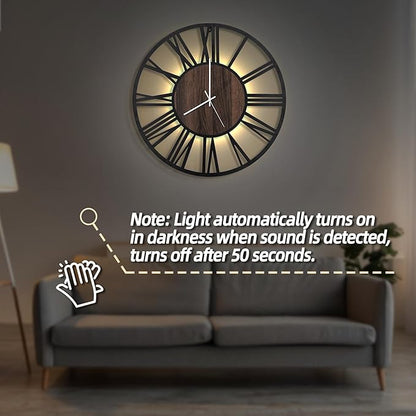 LEIKE Large Wall Clocks with Night Light Battery Operated, Silent Non Ticking