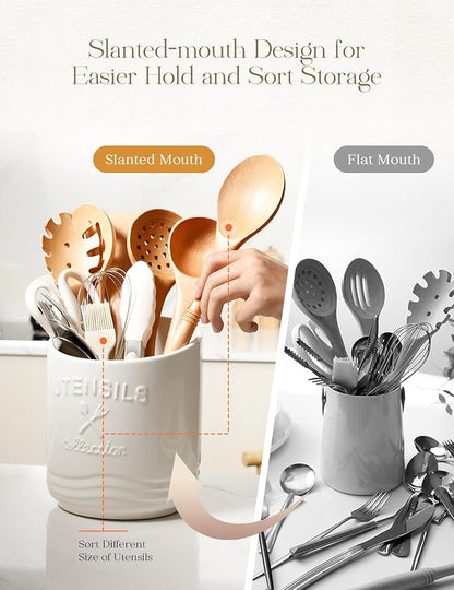 AISBUGUR Large Ceramic Utensil Holder: 7.5" H×6.3" W