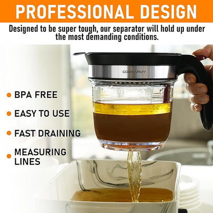 Fat Separator with Bottom Release – 4 Cup Gravy Separator for Cooking with Oil Strainer, Kitchen Grease Separator -the perfect Kitchen Gadget plus a 3-1 Multifunctional Vegetable Peeler