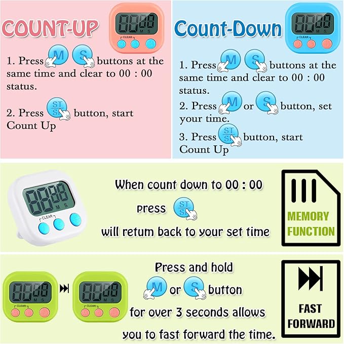 Xuhal 50 Pieces Digital Kitchen Timer Bulk, Small Magnetic Timers