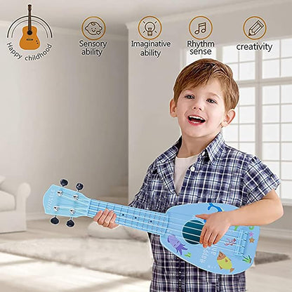 YOLOPLUS+ 17 Inch Kids Ukulele Guitar Toy 4 Strings Mini Children Musical Instruments Educational Learning Toy for Toddler Beginner Keep Tone Anti-Impact Can Play with Picks/Strap/Primary Tutorial