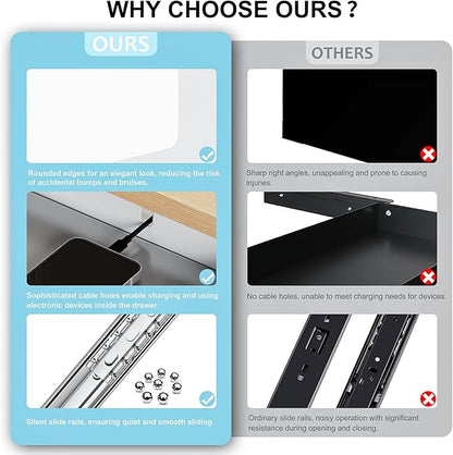 Under Desk Drawer, 20.1 inch Carbon Steel Slide-Out Under Table Storage