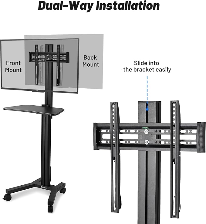 AW Rolling TV Stand Mobile TV Cart Height Adjustable