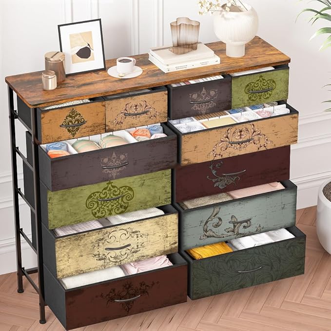 Dresser for Bedroom with 12 Drawers, Tall Fabric Drawer Dresser, Chest of