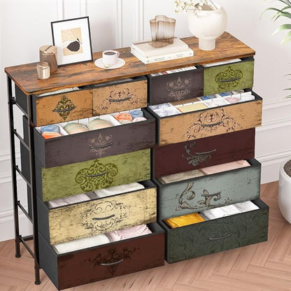 Dresser for Bedroom with 12 Drawers, Tall Fabric Drawer Dresser, Chest of