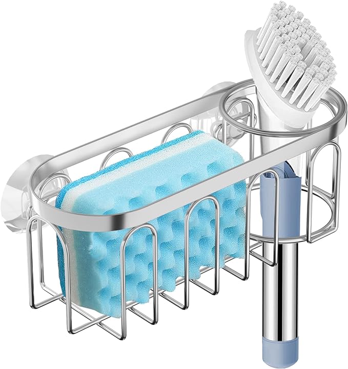 2-in-1 Sponge Holder for Kitchen Sink, Sink Caddy Kitchen Sink Organizer