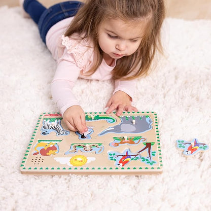 Melissa & Doug Zoo Animals Sound Puzzle – 8-Piece Wooden Peg Puzzle with Light-Activated Sounds, Music Learning Toy for Toddlers and Preschoolers Ages 2+