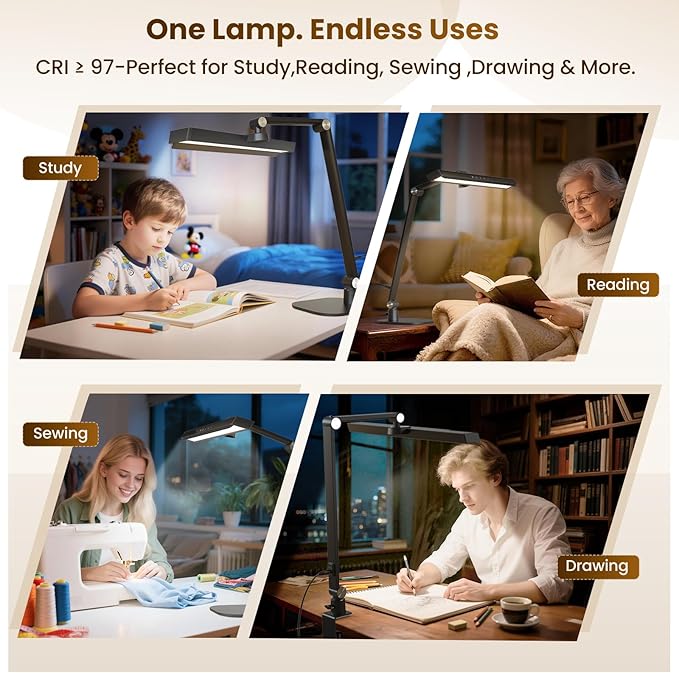 LIONVISON Desk Lamps for Home Office: 2 in 1 Eye-Caring Modern LED Desk Lamp