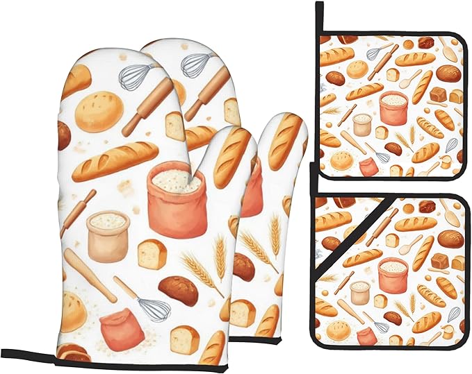 Kitchen Bread Oven Mitts with Matching Potholders