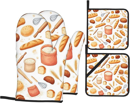 Kitchen Bread Oven Mitts with Matching Potholders