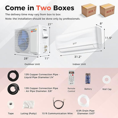 COSTWAY 9000BTU Mini Split Air Conditioner& Heater, 19 SEER2 115V Wall-Mounted