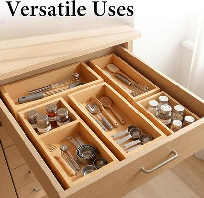 Bamboo Drawer Organizer 5 Pcs for Kitchen Multi-purpose Storage Dividers for