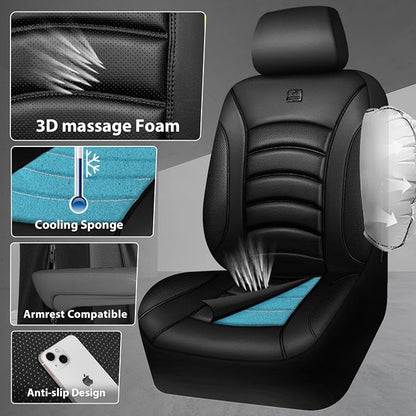 CAR PASS 3D Foam PU Leather Car Seat Covers, Universal Seat Covers Full Sets for Trucks SUV Sedan Automotive Seat Covers Armrest Airbag Compatible Waterproof Comfortable Faux Nappa Leather Pure Black