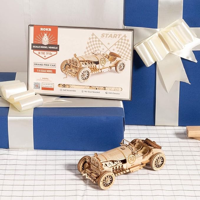 ROKR 3D Wooden Puzzle for Adults Mechanical Car Model-DIY Building Vehicle Kits-Brain Teaser Toys-Gift for Men Women on Birthday/Christmas Day(Grand Prix Car)