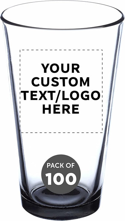 Custom Libbey Pint Glass 16 oz. Set of 100, Personalized Bulk Pack - Beer Glasses, Heavy Duty Drinkware - Black