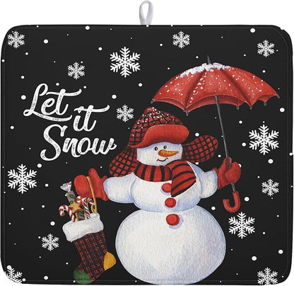 Winter Snowman Dish Drying Mat, Christmas Snow Dish Drying Mat
