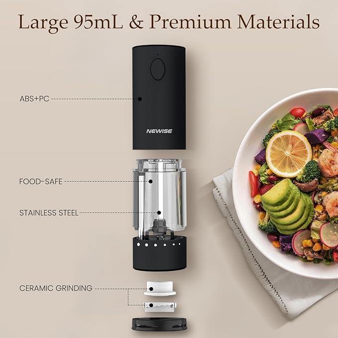Newise Electric Salt & Pepper Grinder Set, Rechargeable