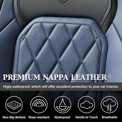 Coverado Car Seat Covers Full Set, Luxury Faux Leather Waterproof Seat Cover, Black and Blue Car Seat Covers, Car Seat Protector, Automotive Seat Covers Universal Fit for Most Cars, Black&Blue