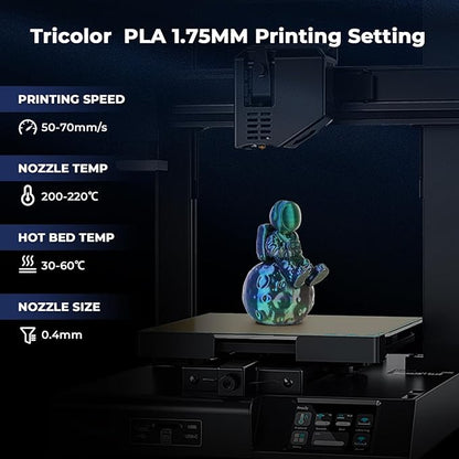 AMOLEN 3D Printer Filament, Triple Colors PLA Filament 1.75mm, Coextrusion Silk PLA Filament, Rainbow PLA Filament with Silk PLA Blue Green Purple, 3D Printing Filament +/-0.02mm, 1kg/2.2lbs