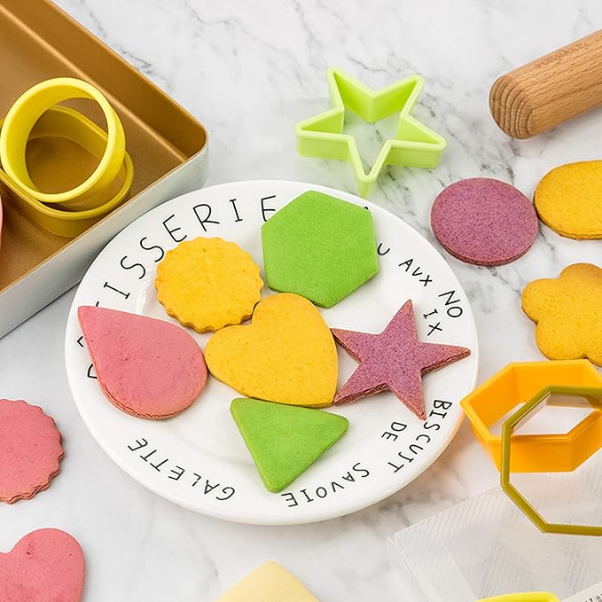 XIPEGPA 12PCS Color Plastic Cookie Cutters Heart Star Triangle