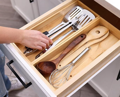 Fabsome Kitchen Utensil Drawer Organizer, Bamboo Silverware Cutlery Flatware
