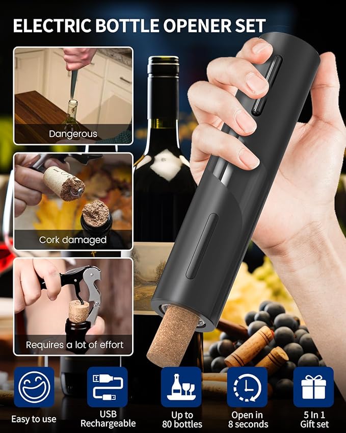 CIRCLE JOY Electric Wine Bottle Opener Set Rechargeable Wine Corkscrew Cordless