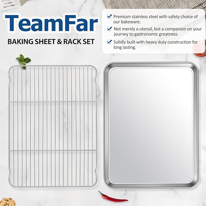 TeamFar Baking Sheet with Rack Set, Stainless Steel Baking Pan Cookie Sheet