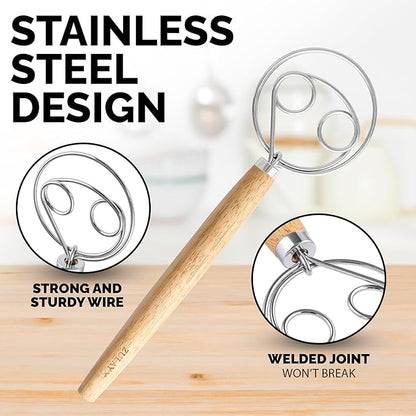 Zulay Kitchen Double-Eye 13" Danish Dough Whisk