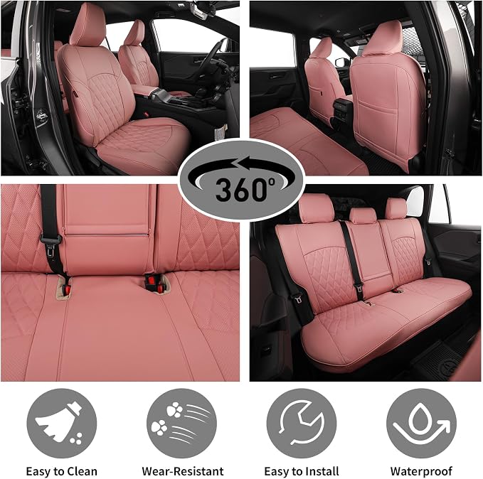 EKR Rav4 Seat Covers Custom Fit for Toyota Rav4 (Hybrid) Woodland/Limited 2026, Leather Car Seat Cover Full Set for SUV,Faux Leather(Pink)