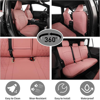 EKR Rav4 Seat Covers Custom Fit for Toyota Rav4 (Hybrid) Woodland/Limited 2026, Leather Car Seat Cover Full Set for SUV,Faux Leather(Pink)