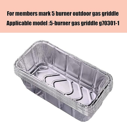 30-Pack Grease Tray Liner Drip Pan Liners for Members Mark 5-Burner Outdoor Flat Top Gas Griddle l Replacement Members Mark 5 Burner Griddle Aluminum Foil Grease Pan Disposable