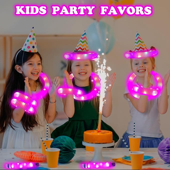 12 PCS Pink Glow Sticks Party Favors for Kids,LED Light up Pop Tubes for Toddlers,Neon Necklaces Bracelets Accessories,Glow Birthday Dance Wedding Camping Halloween Party Supplies Decorations