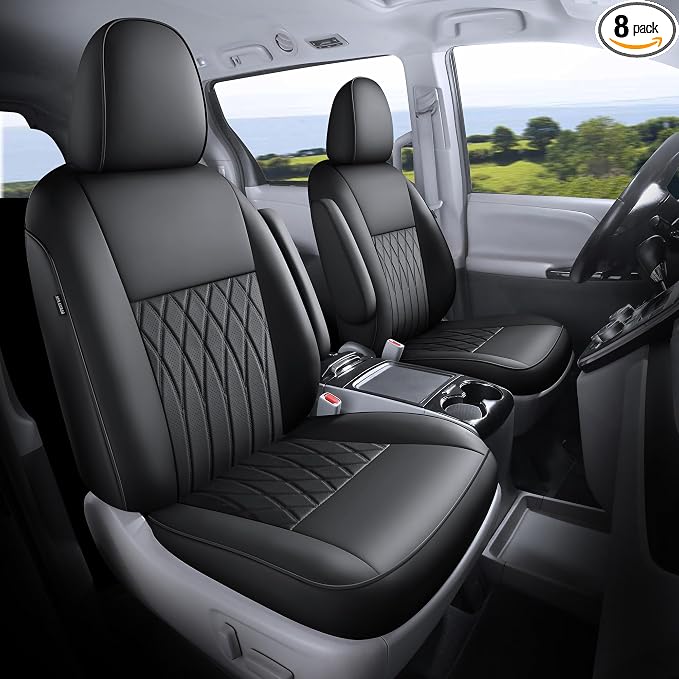 Customized for Toyota Sienna Seat Covers 2011-2020 Sienna 8 Seats 3 Row, Leather Car Seat Covers Waterproof Seat Covers Full Set for Cars, Car Seat Protectors, Airbag Compatible(Black)