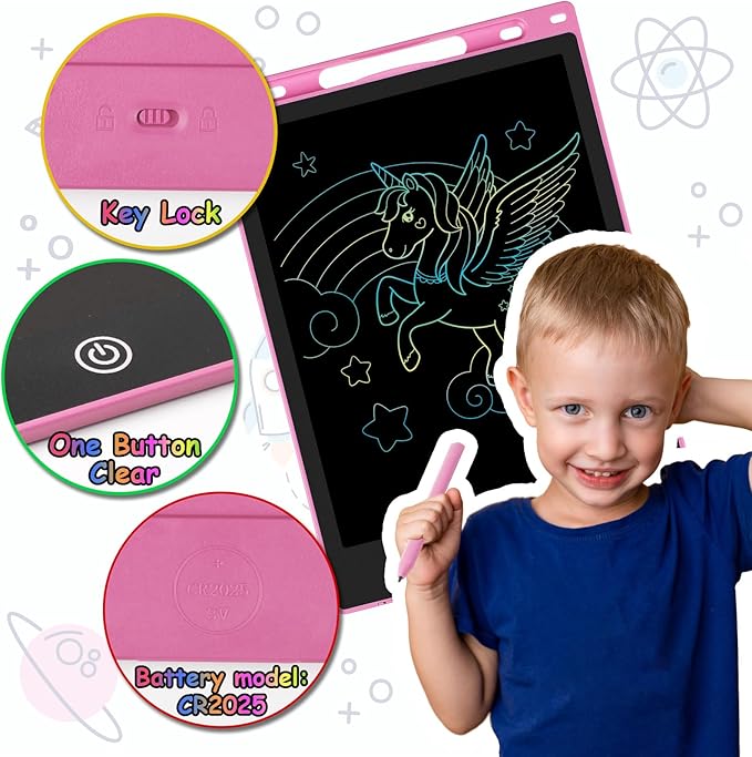 10 Inch LCD Writing Tablet - Colorful Electronic Drawing Pad & Doodle Board for Kids Ages 3-8, Erasable Educational Toy, Birthday and Christmas Gift for Girls and Boys (Pink)