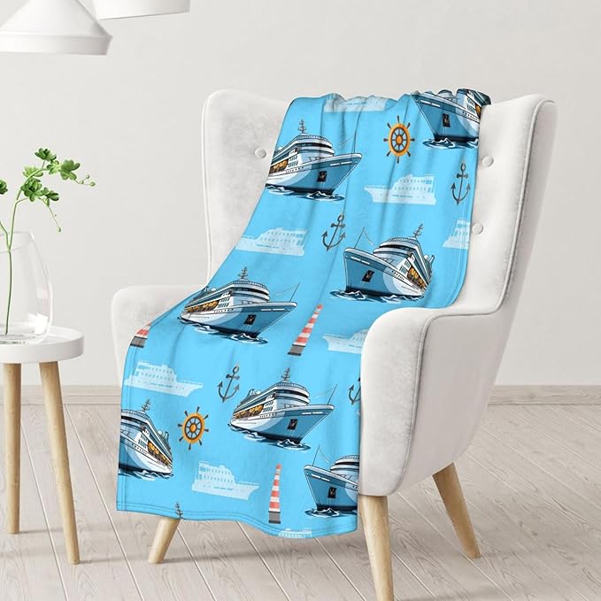 Blanket for Kids Boys Cute Steamship Throw Gift, 50x60 Inches Warm Soft Throw Blankets for Sofa Couch Bed Decor Stuff