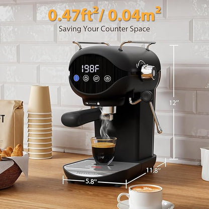 Espresso Machine with Steam Milk Frother Semi Automatic 20 Bar Compact Black