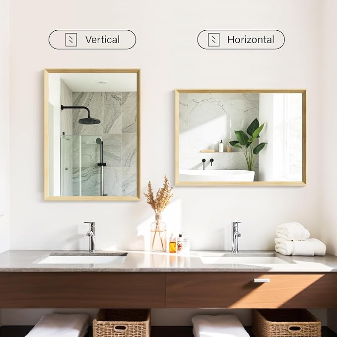 Oak Wood Effect Framed Wall Mirror, 22x30 Rectangle Mirror, Anti-desilvering