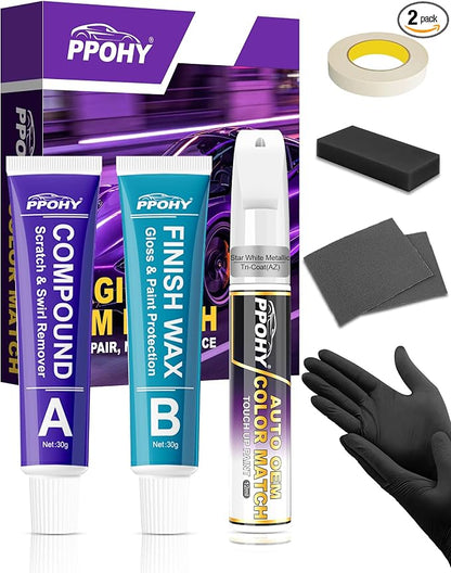 Star White Metallic Tri-Coat(AZ) Touch Up Paint for Ford with A/B Wax OEM Exact Match,Scratch Repair Kit,2-In-1 Tip/Brush,Quick Dry Anti-Rust Waterproof Paint F-150,Mustang,Explorer,Bronco