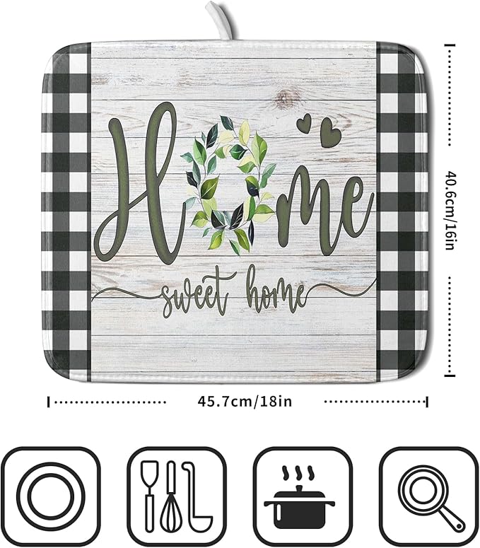 Giwawa Home Sweet Home Dish Drying Mat 16x18 Inch Spring Summer Green Leaf
