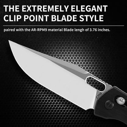 CJRB Prado Folding Pocket Knife 3.76" AR-RPM9 Sand Polish Steel Blade Ebony Handle Crossbar Lock for Men Outdoor, Survival, Camping and EDC, Ebony