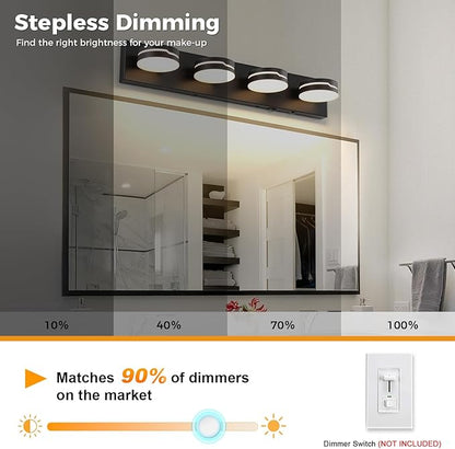 26In Motion Sensor Vanity Light, Matte Black 3CCT 4-Light Modern LED Bathroom
