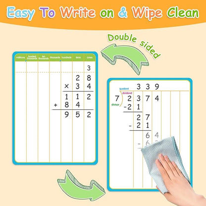 12 Pack Long Division Dry Erase Card Chart,12" x 9" Multiplication Flash Card Math Manipulative Small Whiteboard for Student Teacher 2ND 3RD 4TH Grade Classroom Homeschool Supplies Essential