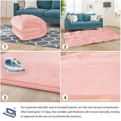 Baby Play Mat for Floor Tummy Time Mat Nursery Rug Muscle Area Rug Playroom Tatami 79"x118" Memory Foam 1.3" Thick Crawling For Babies,Toddlers, Infants, Kids,Floor(Pink)