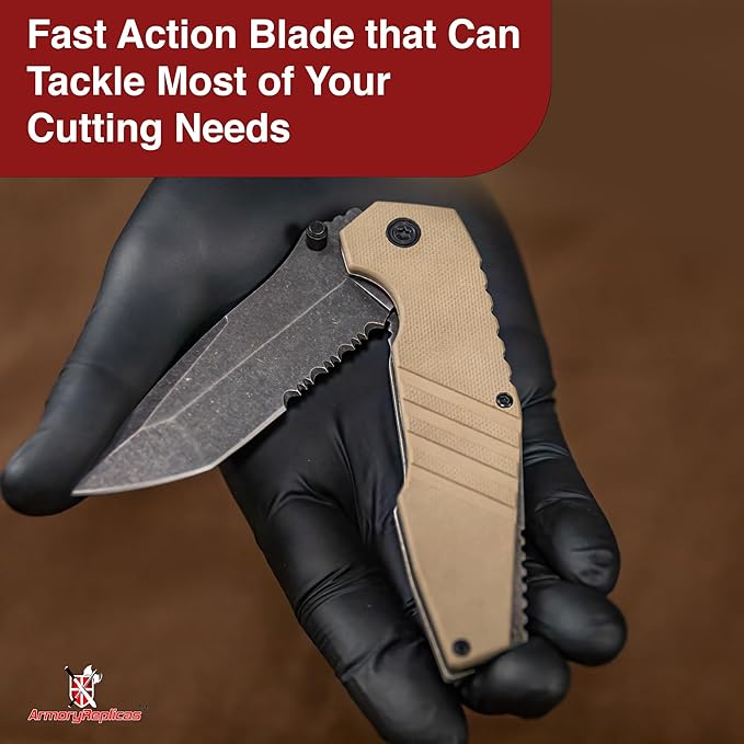 Armory Replicas??Spring Assisted Tanto Folding Knife ??3CR13 Steel Blade with Serration, G10 Handle, Liner Lock, Thumb Stud & Pocket Clip ??EDC Tactical Knife