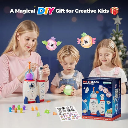 DIY Space Magic Balloon Craft Kit, Sticker Decorated Balloons Toy for Kids, Rocket Air Pump Fun with Balloon Monster Pals, DIY Creative Activity, Birthday Gifts for Girls Boys Ages 3+