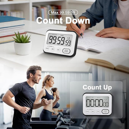 Digital Kitchen Timer Magnetic Loud Alarm, Large LCD Screen Silent/Beeping