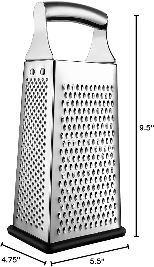 Spring Chef Professional Large Parmesan Cheese Grater, Stainless Steel Metal Box Grater with Handle, 4 Sided Handheld Kitchen Food Shredder for Cheese, Carrot, Veggie, Ginger, Potato - Dishwasher Safe